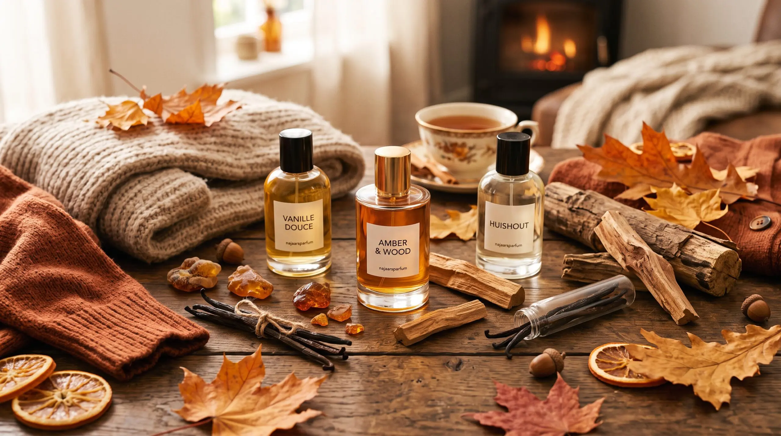 De warme herfstgeur: amber, vanille en hout